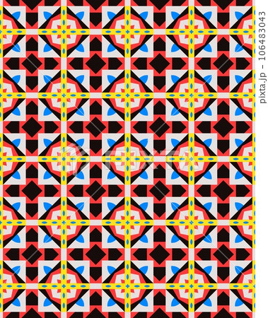 Seamless abstract ornament Geometric bright colored pattern with various elements backgrounds. Seamless abstract ornament Geometric bright colored pattern with various elements backgrounds. 106483043