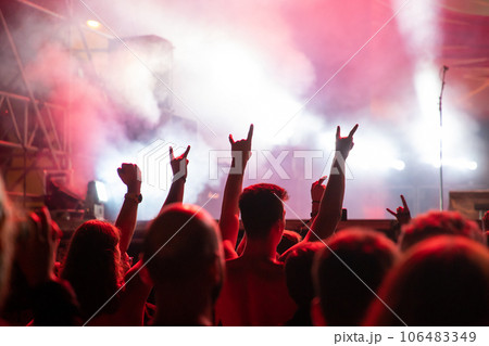 crowd at concert - summer music festival. 106483349