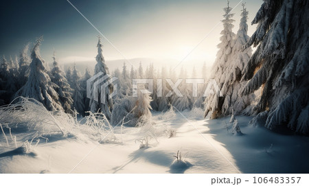 amazing winter landscape with snow covered fir trees 106483357