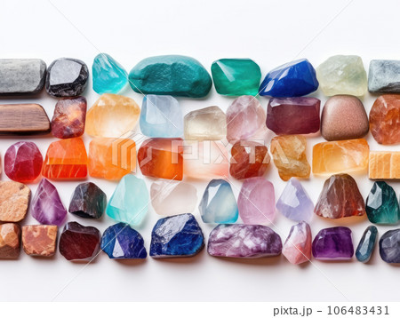 Colorful crystal bars on white background. Geology concept. ai generation Colorful crystal bars on white background. Geology concept. ai generation 106483431
