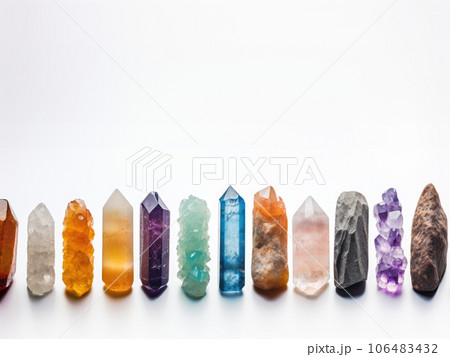 Colorful crystal bars on white background. Geology concept. ai generation Colorful crystal bars on white background. Geology concept. ai generation 106483432