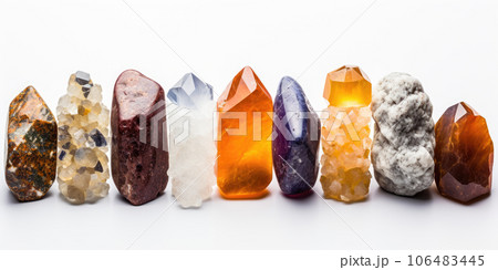 Colorful crystal bars on white background. Geology concept. ai generation Colorful crystal bars on white background. Geology concept. ai generation 106483445