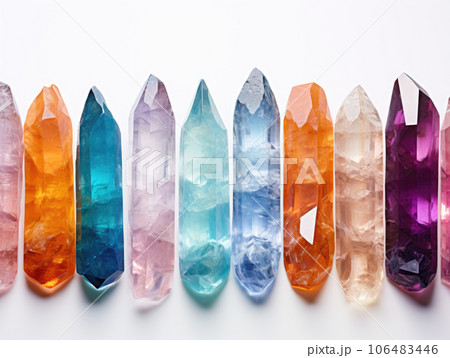 Colorful crystal bars on white background. Geology concept. ai generation Colorful crystal bars on white background. Geology concept. ai generation 106483446