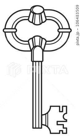 Old metal key line drawing. Mystery symbol Old metal key line drawing. Mystery symbol 106483509