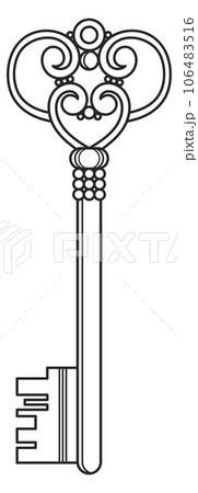 Ornate skeleton key drawing. Door lock symbol Ornate skeleton key drawing. Door lock symbol 106483516