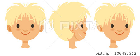 Blond boy head set. Happy kid face 106483552
