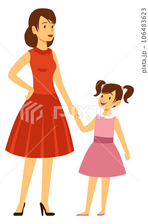 Mother and daughter in pretty dresses. Happy women together Mother and daughter in pretty dresses. Happy women together 106483623
