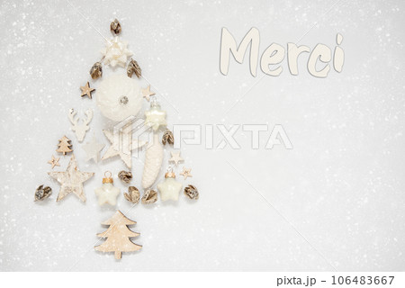 Christmas Tree Out Of Christmas Decoration With Label With Text Merci 106483667