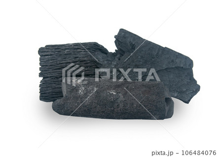 Natural wood charcoal Isolated on white background with clipping path. 106484076