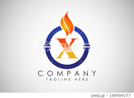 English alphabet with fire flame and pipe. Oil and gas industry logo design concept. English alphabet with fire flame and pipe. Oil and gas industry logo design concept. 106484377