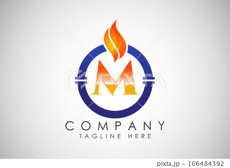 English alphabet with fire flame and pipe. Oil and gas industry logo design concept. English alphabet with fire flame and pipe. Oil and gas industry logo design concept. 106484392
