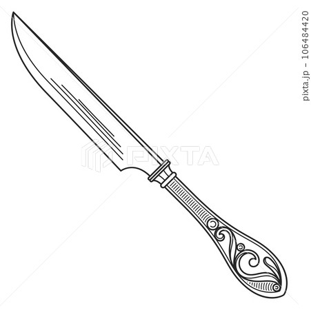 Retro knife sketch. Vintage ornate cutlery drawing 106484420