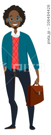 Successful male character. Smart black guy with briefcase 106484426