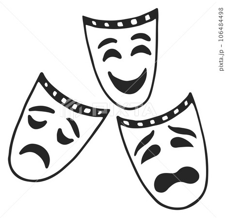 Tragedy and comedy mask icon. Theatre classic symbol Tragedy and comedy mask icon. Theatre classic symbol 106484498