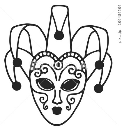 Theatre mask. Traditional vintage accessory line drawing Theatre mask. Traditional vintage accessory line drawing 106484504