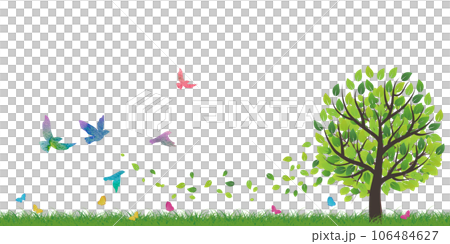 A bird taking off in the fresh green 106484627