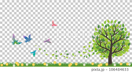 新緑の中、飛び立つ鳥 106484633