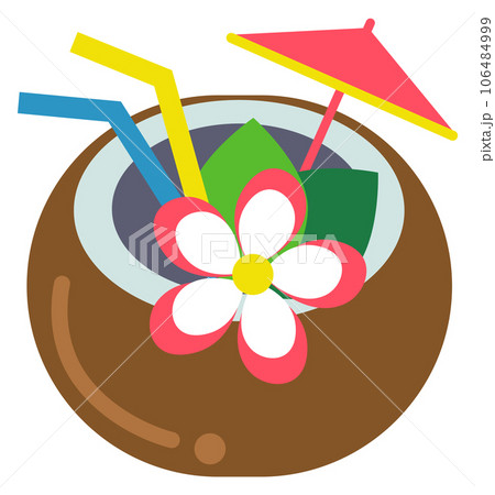 Tropical cocktail in coconut. Resort vacation color icon 106484999