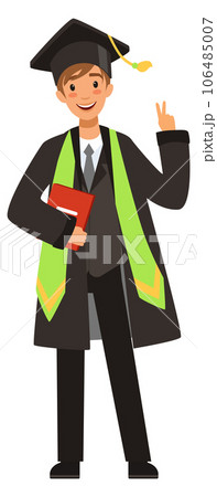 Graduation character with degree diploma. Cartoon bachelor Graduation character with degree diploma. Cartoon bachelor 106485007