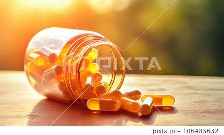 medical pills pouring out of a bottle. medical soft drugs. medicine, drugs for treatment. medical pills pouring out of a bottle. medical soft drugs. medicine, drugs for treatment. 106485632