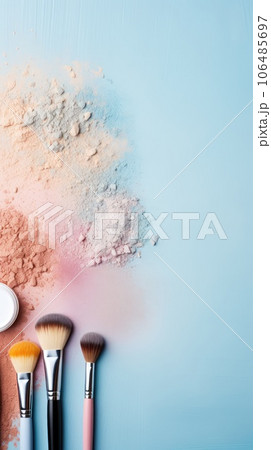 Background with cosmetics for women on a plain background, beauty accessories for the face. copy space. Background with cosmetics for women on a plain background, beauty accessories for the face. copy space. 106485697