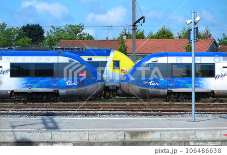 SNCFの81500形TER車両が並ぶ、フランスの郊外駅 SNCFの81500形TER車両が並ぶ、フランスの郊外駅 106486638