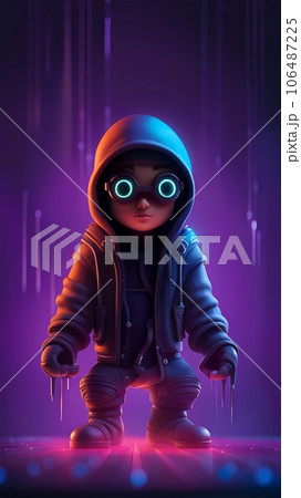 Hacker 3d cartoon character illustration  106487225