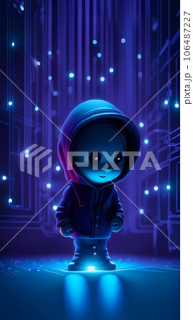 Hacker 3d cartoon character illustration  106487227
