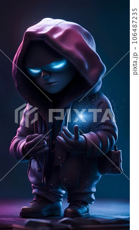 Hacker 3d cartoon character illustration  106487235
