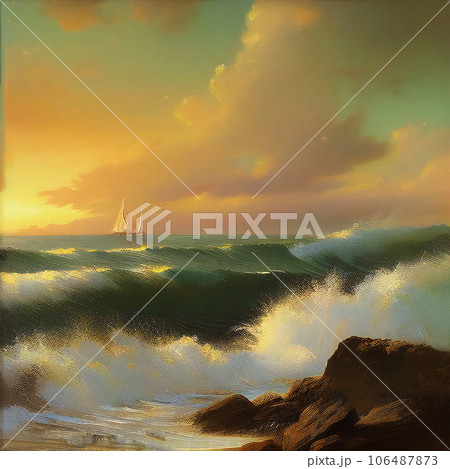 海辺に打ち寄せる波【AI生成画像】 106487873