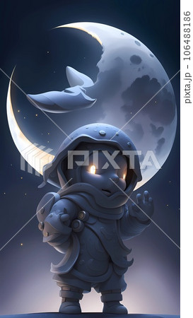 3D moon creature cartoon character illustration 106488186