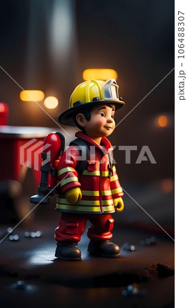 3D firefighter cartoon character illustration 3D firefighter cartoon character illustration 106488307