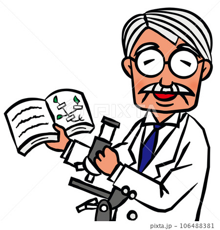 顕微鏡で学術研究をする白衣姿の大学教授 顕微鏡で学術研究をする白衣姿の大学教授 106488381