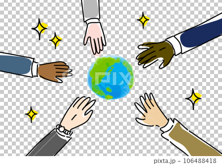 Hands of business people around the world uniting and the Earth (Northern Hemisphere) 106488418