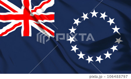 クック諸島の国旗がはためいています。 106488797