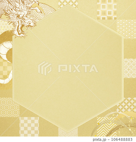金箔と龍の六角フレーム 106488883