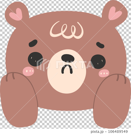 Cute brown bear face with hands, kawaii animal woodland cartoon doodle flat design. Cute brown bear face with hands, kawaii animal woodland cartoon doodle flat design. 106489549