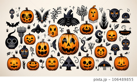 ハロウィンの手書き風アイコンのリファレンスシート
