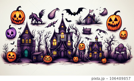 ハロウィンの手書き風アイコンのリファレンスシート