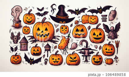 ハロウィンの手書き風アイコンのリファレンスシート