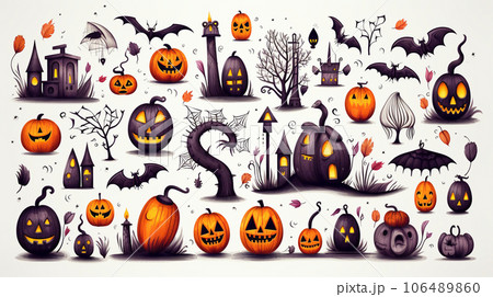 ハロウィンの手書き風アイコンのリファレンスシート