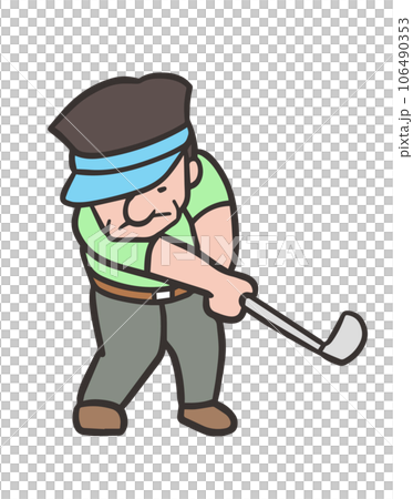 Man making a golf swing, iron shot follow-through, forward 3 106490353