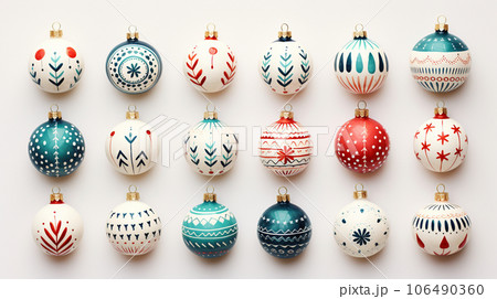 クリスマスツリーのオーナメント（飾り付け）の手書き風アイコンのリファレンスシート