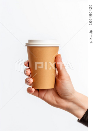 Mockup of hand holding a disposable cup Mockup of hand holding a disposable cup 106490429