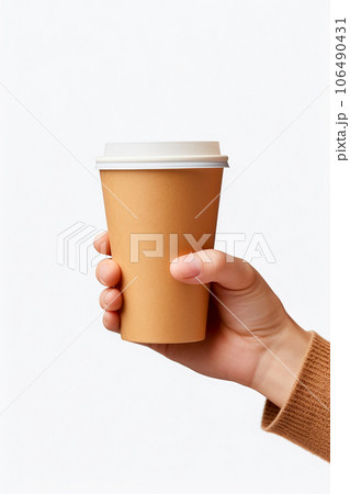 Mockup of hand holding a disposable cup 106490431