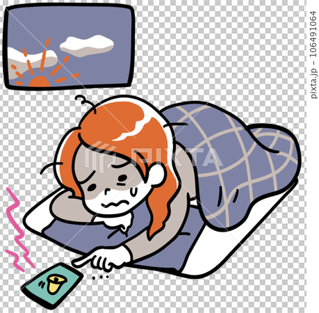 Futon, smartphone and woman 106491064