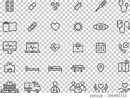 Line drawing medical icon set Line drawing medical icon set 106492152