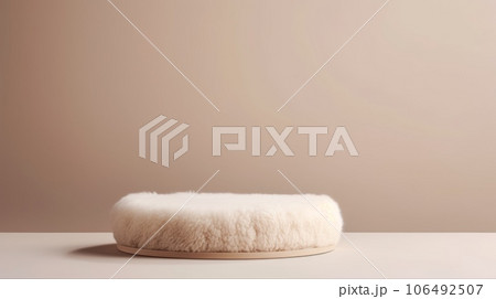 Wool Abstract Minimalistic Product Podium. The Scene for Product Presentation. 3D Room with Geometric Platform Stage Pedestal. Ai Generated Podium Mockup for a Product advertisement. 106492507