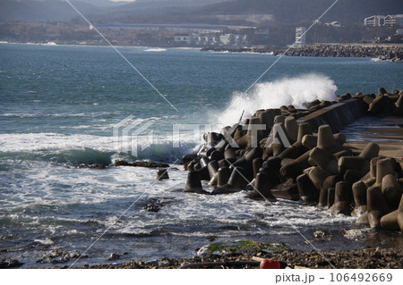 waves breaking on the rocks waves breaking on the rocks 106492669