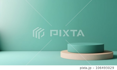 Turquoise Crystal Abstract Minimalistic Product Podium. The Scene for Product Presentation. 3D Room with Geometric Platform Stage Pedestal. Ai Generated Podium Mockup for a Product advertisement. 106493029